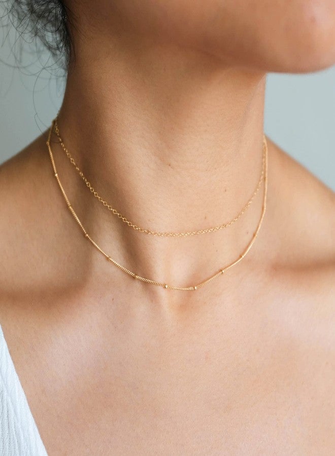 CHESKY Dainty 14k Gold Plated Necklace for Women, Simple Satellite Choker Necklace Thin Layered Necklace Womens Trendy Double Choker Necklaces Dainty Jewelry - Image 2